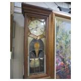 LEADED STAINGLASS WOOD WALL CLOCK W/PENDALUM