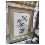 GOLD ORNATE FRAMED BIRDS AND IRIS NEEDLE POINT