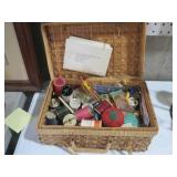 BASKET OF SEWING ITEMS AND NOTIONS