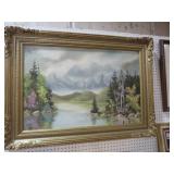 FRAMED LAKE SCENE ON CANVAS PAINTING