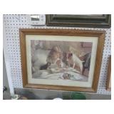 FRAMED LITTLE GIRL, CAT, DOG PRINT