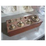 COLLECTION OF VTG SCALE WEIGHTS IN HOLDER