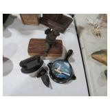 CAST IRON HANDPAINTED PAN & MISC ITEMS