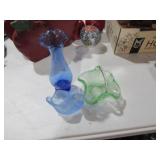COLL. CRACKLE GLASS VASE, GREEN BASKET & SWAN
