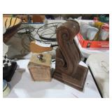 CARVED WOOD WALL SHELF & STONE/MARBLE BOX