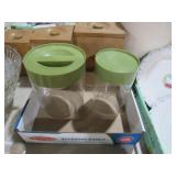 (2) AVOCADO GREEN LID GLASS CANISTERS