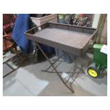 WICKER AND METAL STAND/TABLE