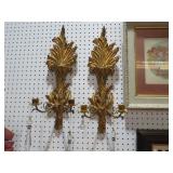 PAIR OF GOLD WALL SCONCES WITH PRISIMS