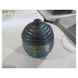 CARNIVAL GLASS BEE HIVE COVERED HONEY POT