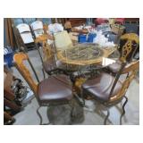 BEAUT WOOD & WROUGHT IRON BASE ROUND DBL GLASS