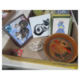 COLLECTION OF VTG CAT, CERAMIC TILES, BOWL MISC