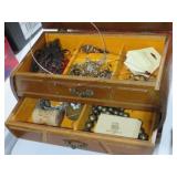 WOOD JEWELRY BOX WITH ESTATE ITEMS