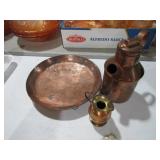 SOLID COPPER TRAY , KETTLE & CREAMER