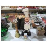 CHEF NOTE HOLDER, PIG TRINKET BOX & WOOD HDL BELL