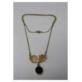 STERLING SILVER PEARL & ONYX PENDANT NECKLACE