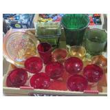 MORGANTOWN RED CARVIVAL & GREEN GLASSWARE