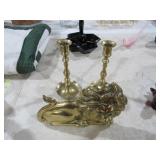SOLID BRASS LION DOORSTOP/BOOKEND & CANDLEHOLDERS