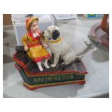 CAST IRON SPEAKING DOG, GIRL WITH DOG