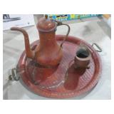 METAL SERVING TRAY WITH TEAPOR AND CREAMER
