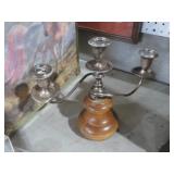 MARKED STERLING SILVER WOOD BASE CANDLE HOLDER