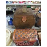 2 PC LEATHER LIKE & WOVEN STORAGE BOXES