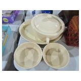 FRANCISCAN STONEWARE PLATTER, BOWLS &COVERED DISH