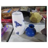 WHITE FLORAL & BLUE CERAMIC VASES