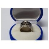 9.7GR 14K WHITE GOLD DIAMOND & SAPPHIRE RING SZ 6