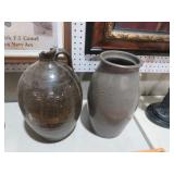 ANTIQUE CROCK JUG AND CROCK BOTH HAVE DAMAGE