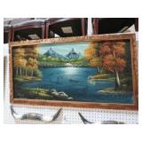 FRAMED SIGNED OIL ON VELVET NATURE SCENE