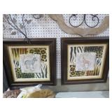 (2) FRAMED PAINTINGS ZEBRA & GIRAFFE