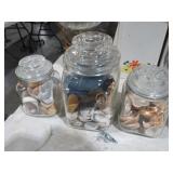 (3) STORAGE JARS W/ SHELLS