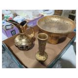 VTG WEEPING GOLD PEDESTAL BOWL&BLK/GOLD PITCHER&VA