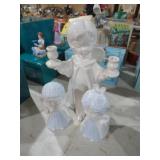 SET OF THREE ANGELS AND CANDLE HOLDER FIGURINE