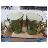 (2) VTG GREEN GLASS PITCHERS
