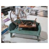 SPINNING WHEEL PLANTER HOLDER & WAGON SEAT BENCH