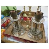 PAIR VTG HEAVY GLASS BOUDOIR LAMPS W/ PRISMS
