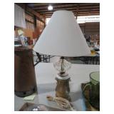 VTG GOLD & GLASS LAMP W/ SHADE