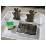 COLLECTION OF BRASS ANGEL FIGURES AND HAND WARMER