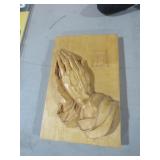 1963 HANDCARVED PRAYING WOOD HAND PLAQUE