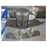 PEWTER TANKARD W/ (2) SHOT GLASSES