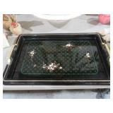 MID CENTURY HIRYU BLACK LACQUER FLORAL TRAY