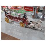 CAST IRON FIRE WAGON W/ FIREMAN & HOSES