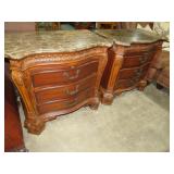 (2X) MARBLE TOP CHERRY 3 DRAWER NIGHTSTANDS