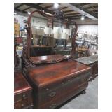 ANTIQUE CHERRY 5 DRAWER DRESSER WITH MIRROR