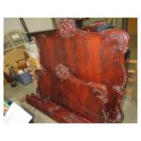 BEAUTIFUL CHERRY HEAVY CARVED QUEEN SIZE BED/RAIL