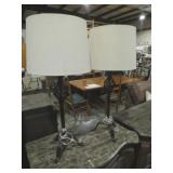 PAIR OF BLACK METAL TABLE LAMPS WITH SHADES