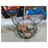 VTG ROOSTER & EGG BASKET W/ WOOD EGGS