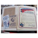 UNIQUE VINTAGE SUPERMAN OF AMERICA CERTIFICATE