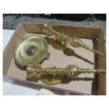 (2) BRASS WALL SCONCES & (1) BRASS CANDLEHOLDER